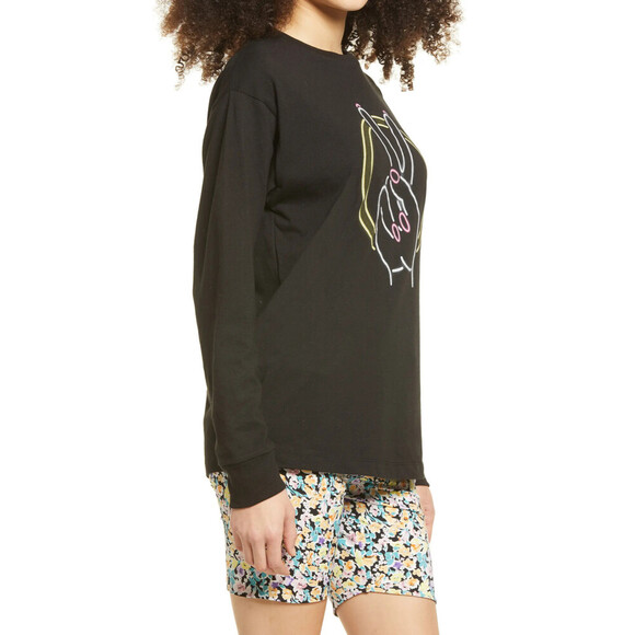 Bp. Women's The Time Is Now Graphic Long Sleeve Tee, Size Small - Black - Picture 4 of 5